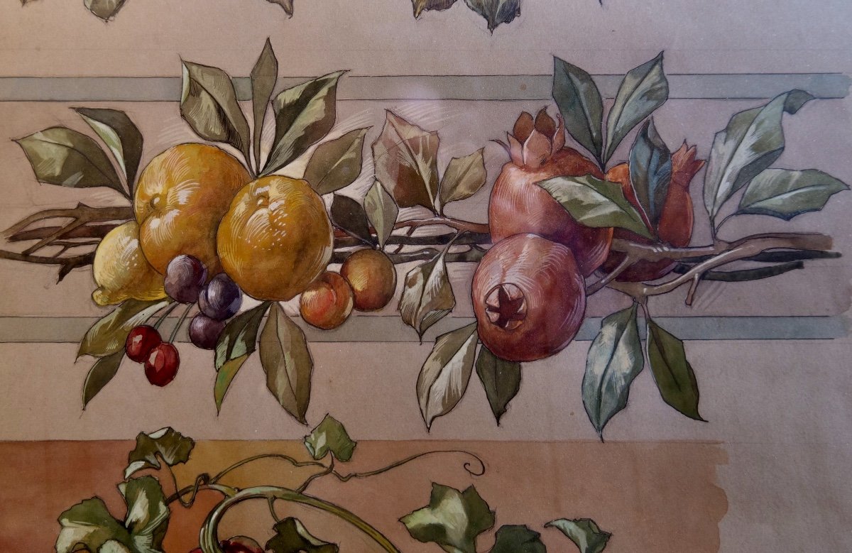 Anonyme fin XIXe siècle "Etude végétale" aquarelle et gouache - vers 1900 - Oeuvre exposée -photo-3