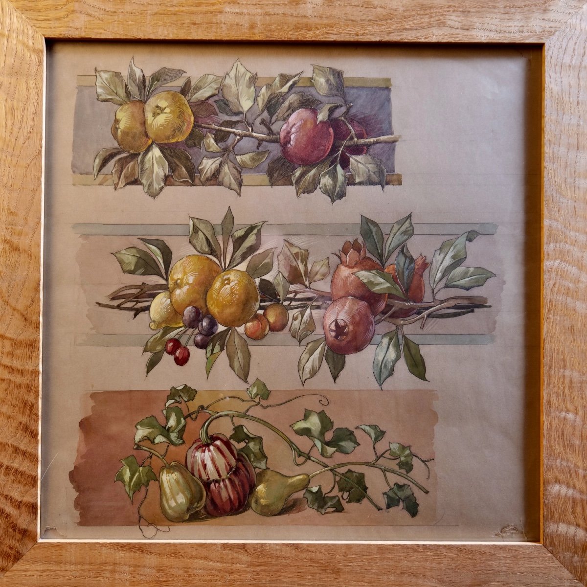 Anonyme fin XIXe siècle "Etude végétale" aquarelle et gouache - vers 1900 - Oeuvre exposée 
