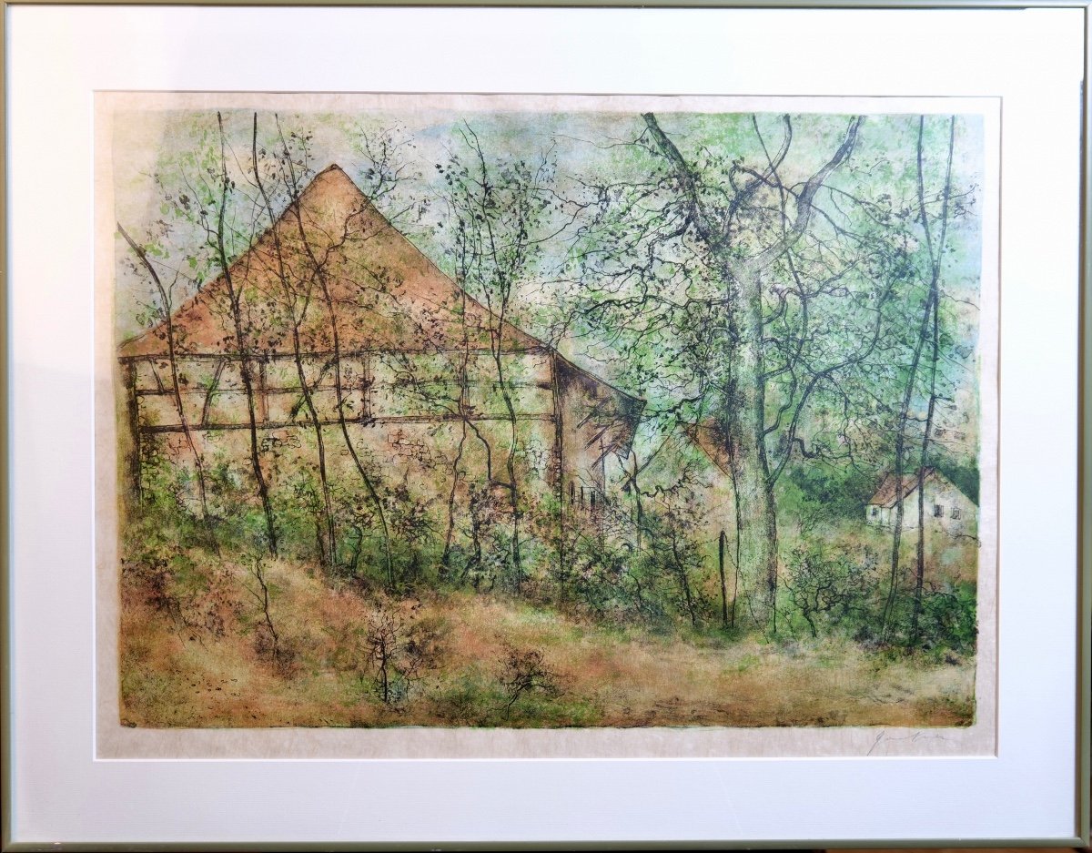 Bernard Gantner (1928 - 2018) "farm In Alsace" Lithograph. Signed.-photo-3