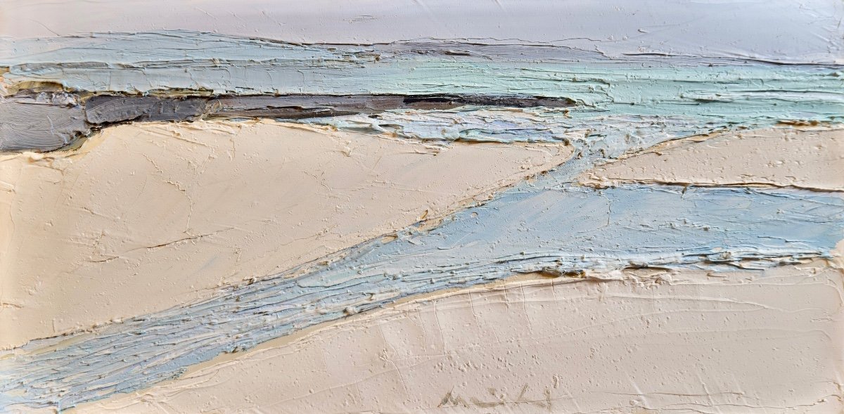 Roger Muhl (strasbourg, 1929 - 2008, Mougins) "sables Blancs" Huile Sur Toile, 20x40cm  - Mer-photo-3