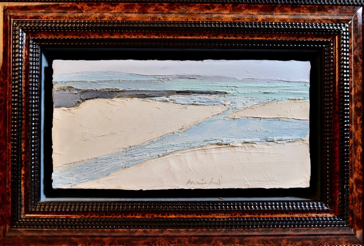 Roger Muhl (strasbourg, 1929 - 2008, Mougins) "sables Blancs" Huile Sur Toile, 20x40cm  - Mer