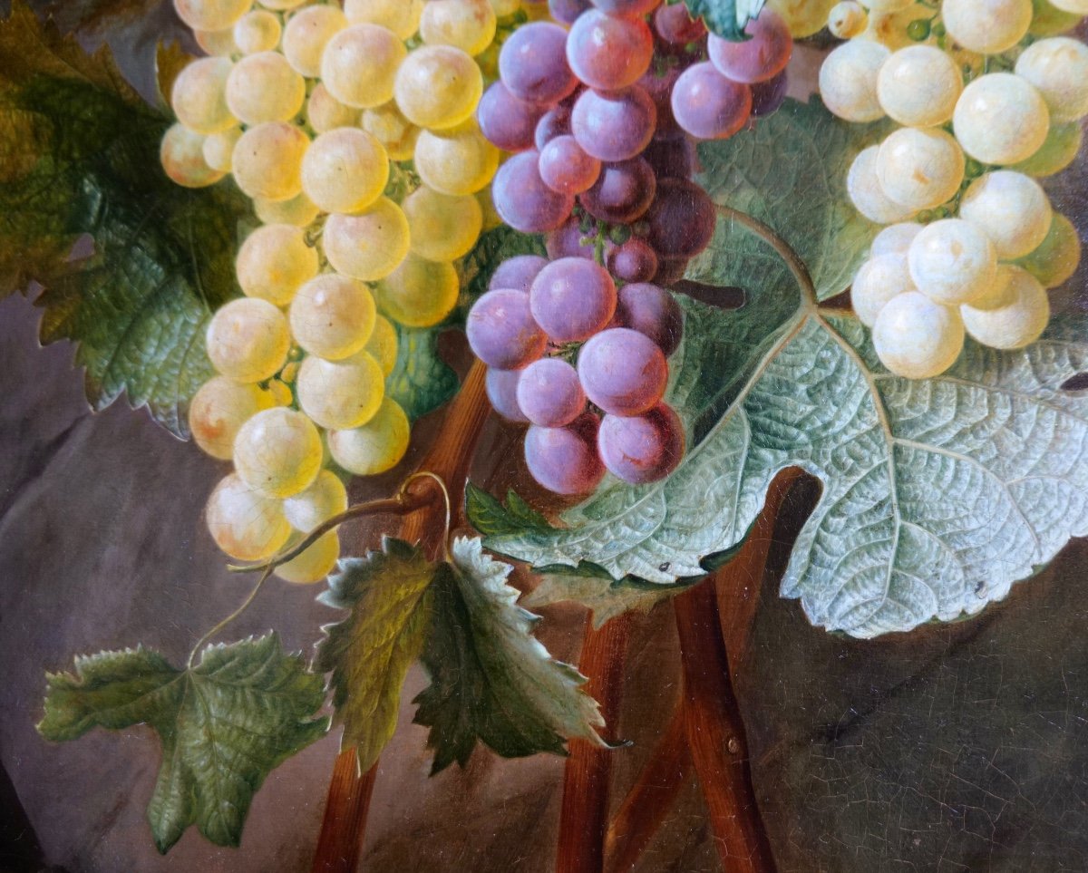 Painting By Jean Benner-fries "still Life With Flowers And Grapes In A Landscape" -photo-2