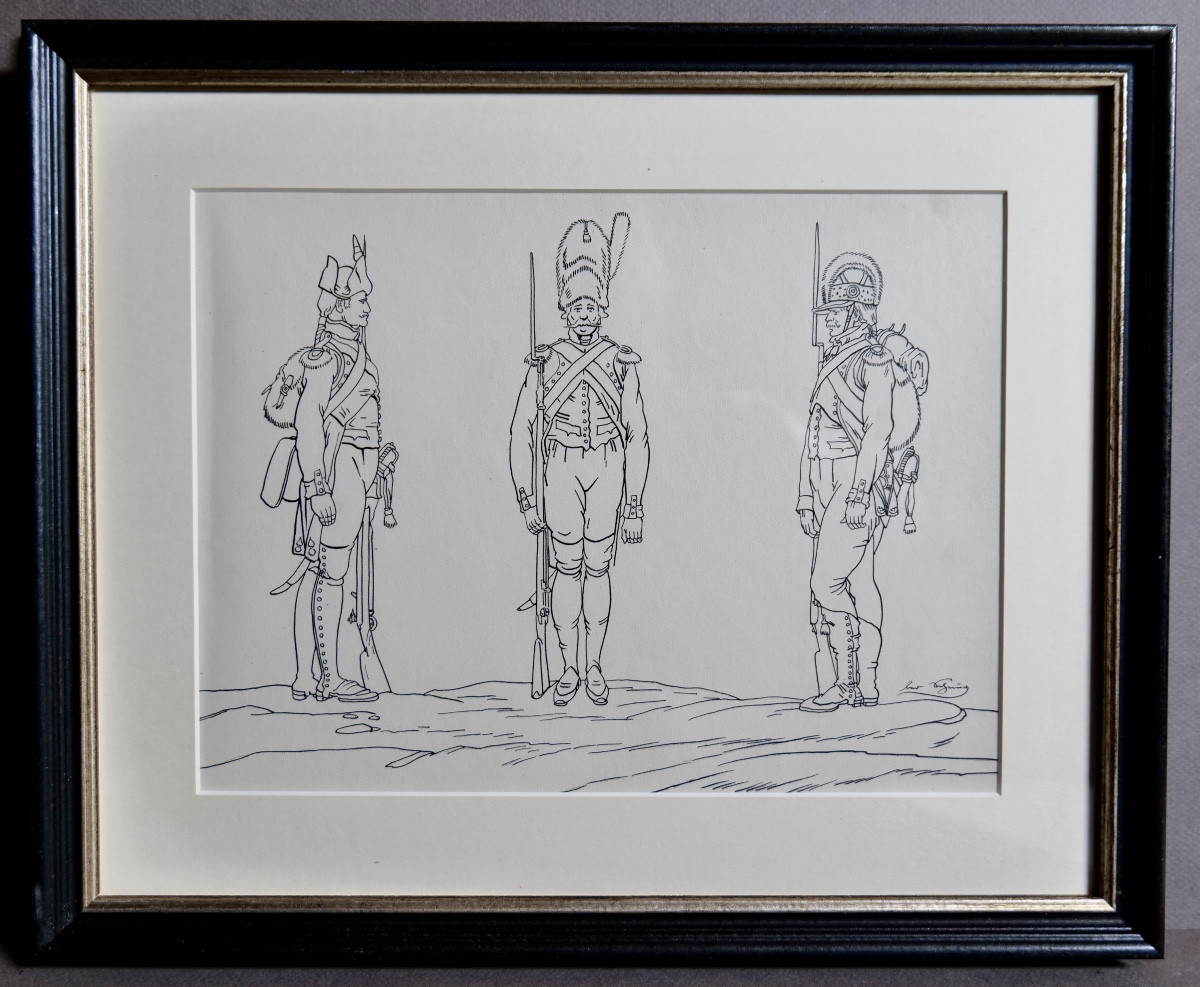 Léo Schnug (1878 - 1933) "portraits De Soldats En Pied" Encre - Alsace