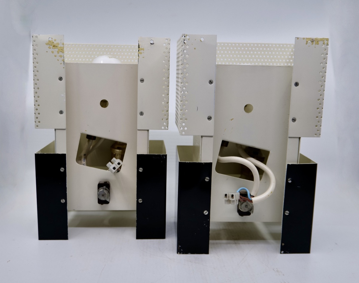 Jacques Biny (1913 - 1976) Pair Of "black And White" Wall Lights - Design -photo-4
