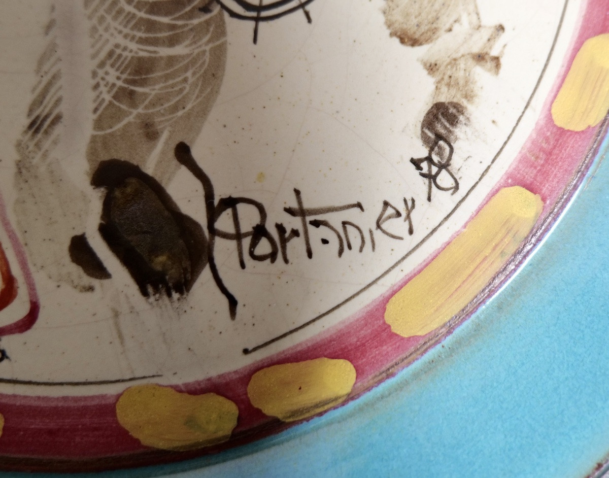 Gilbert Portanier - Plate With Figures And Sky Blue Outline - Vallauris - Cannes-photo-2
