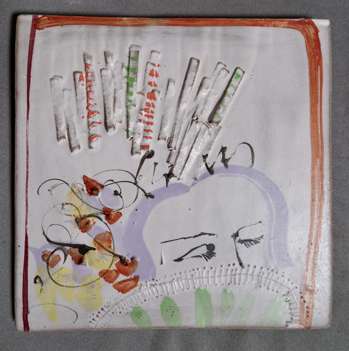 Gilbert Portanier - Tile With A Woman's Head Composition - Vallauris - Cannes
