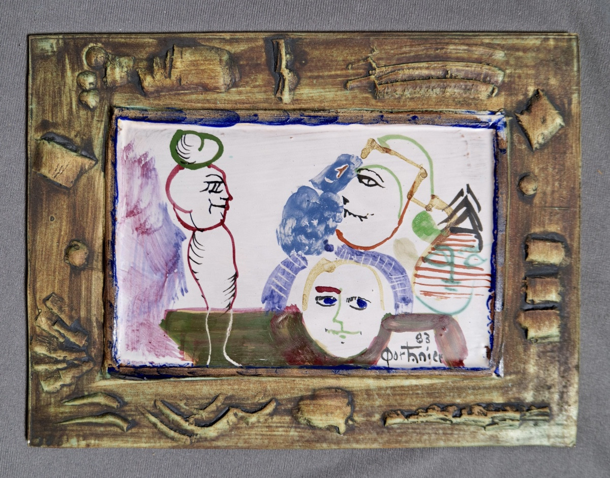 Gilbert Portanier - Rectangular Tile With Character Decoration - Vallauris - Cannes