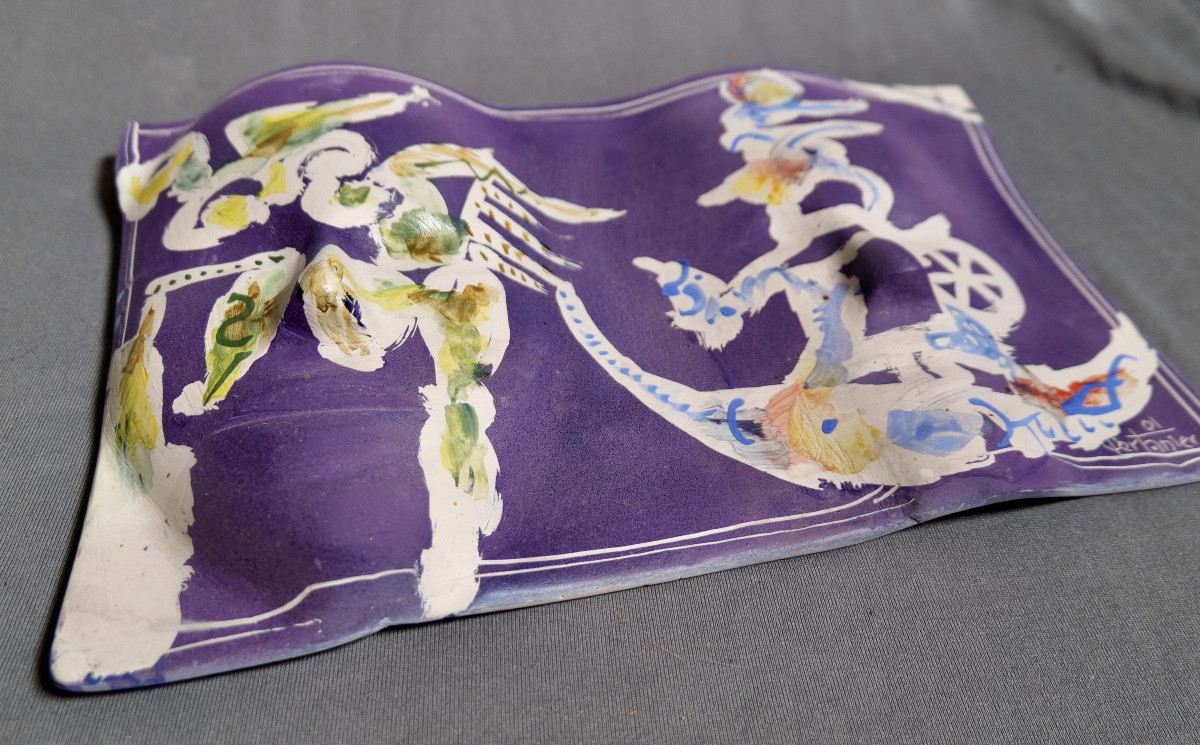 Gilbert PORTANIER - Grand carreau avec double tête en relief violet - Vallauris - Cannes-photo-2