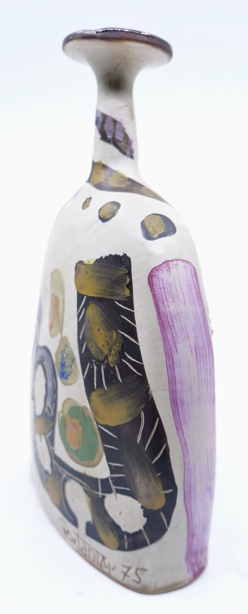 Gilbert PORTANIER - Vase à col élancé  à motifs abstraits colorés- Vallauris - Cannes-photo-2