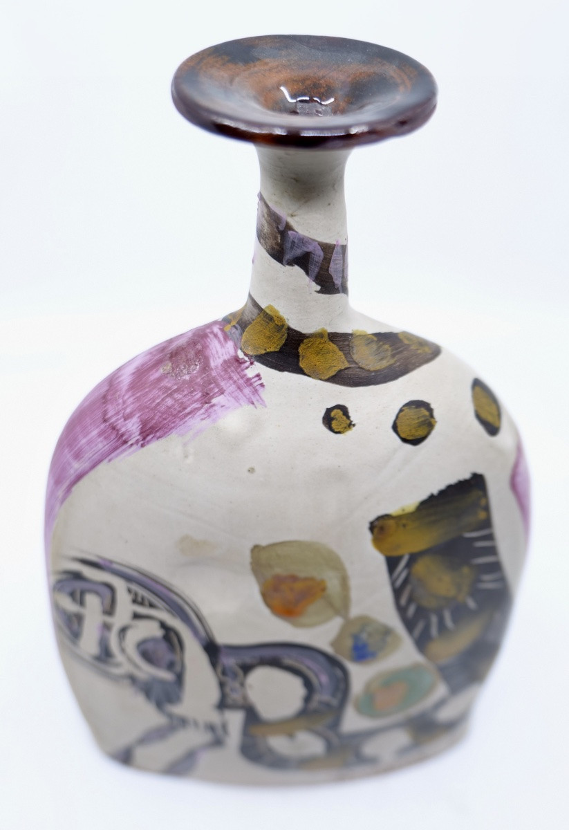 Gilbert PORTANIER - Vase à col élancé  à motifs abstraits colorés- Vallauris - Cannes-photo-4