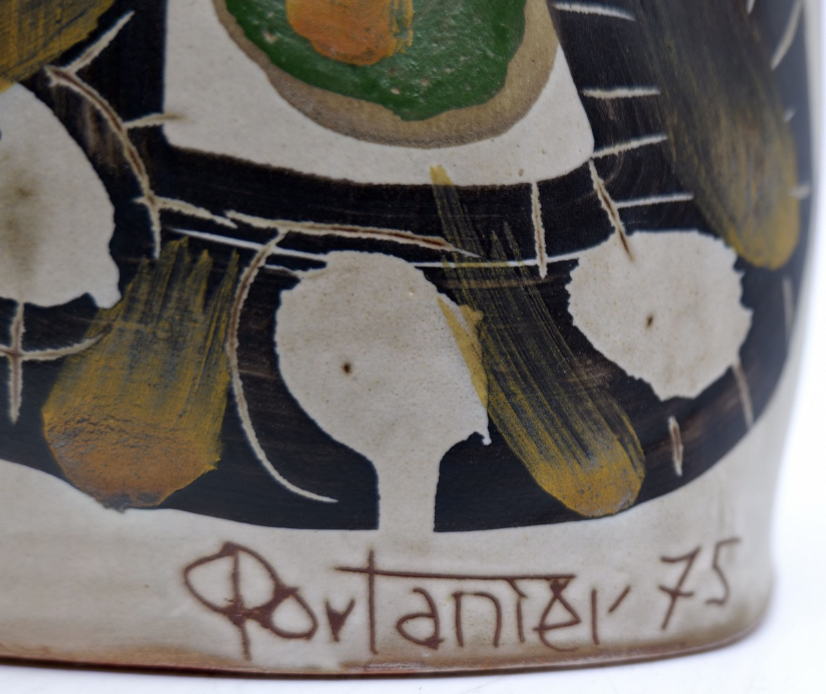 Gilbert PORTANIER - Vase à col élancé  à motifs abstraits colorés- Vallauris - Cannes-photo-1