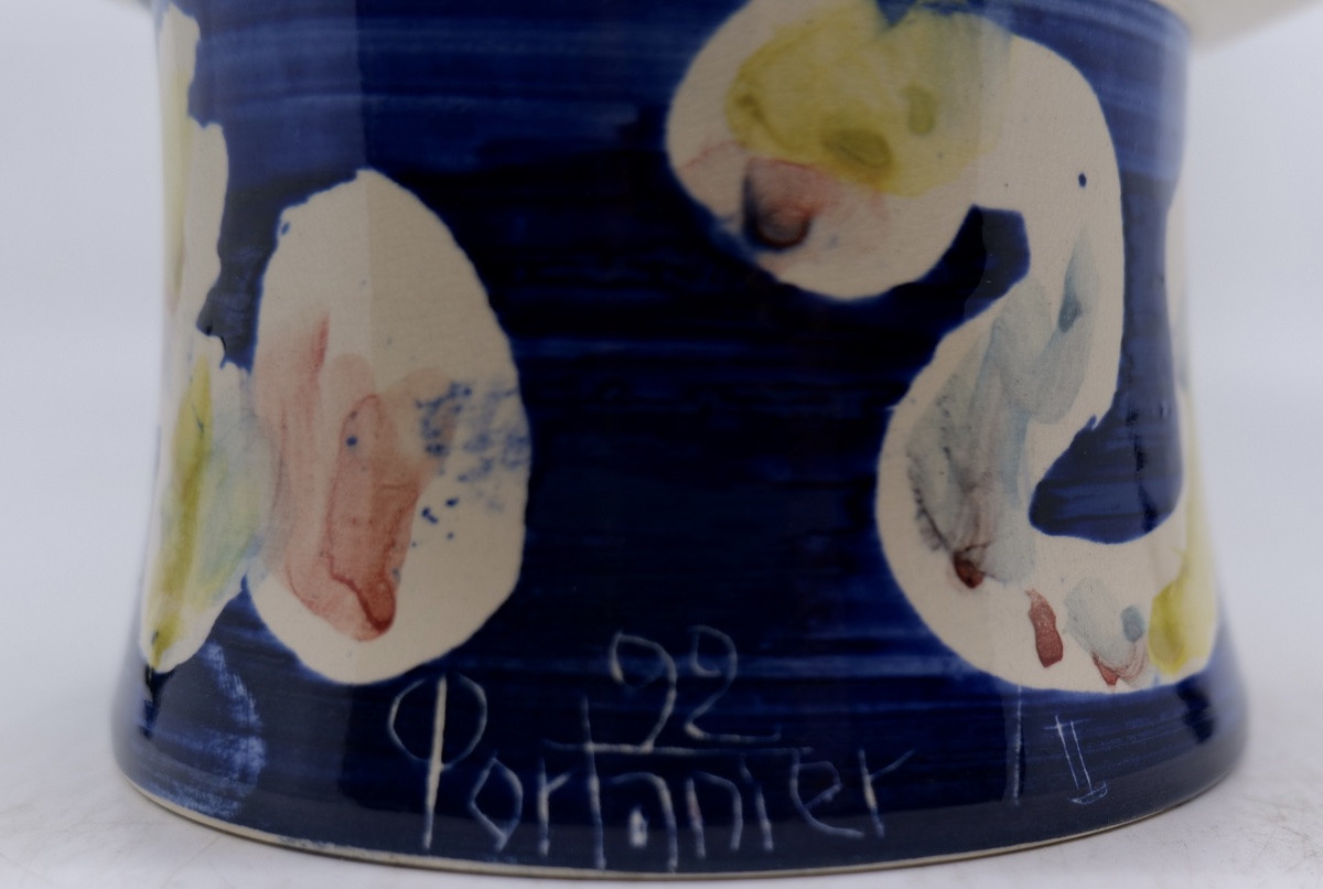 Gilbert PORTANIER - Grande coupe composition bleue sur fond blanc - Vallauris - Cannes -photo-1
