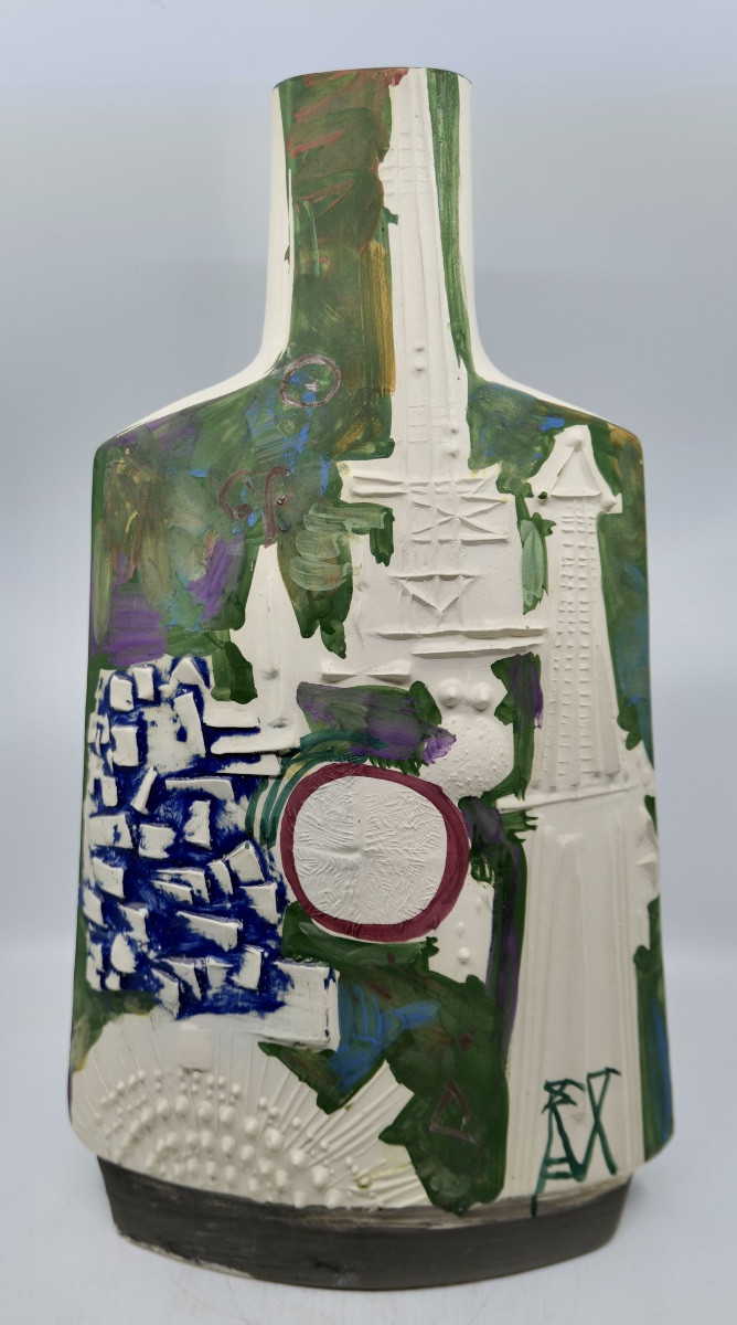 Gilbert PORTANIER - Très de forme bouteille à décor multicolore  - Vallauris - Cannes -photo-3