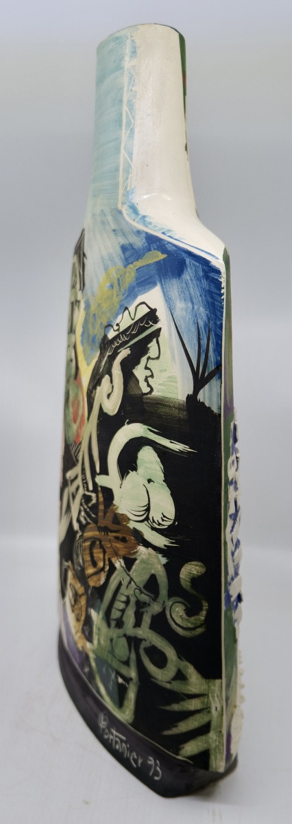 Gilbert PORTANIER - Très de forme bouteille à décor multicolore  - Vallauris - Cannes -photo-4