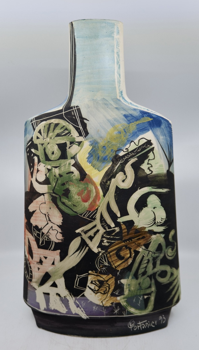 Gilbert PORTANIER - Très de forme bouteille à décor multicolore  - Vallauris - Cannes 