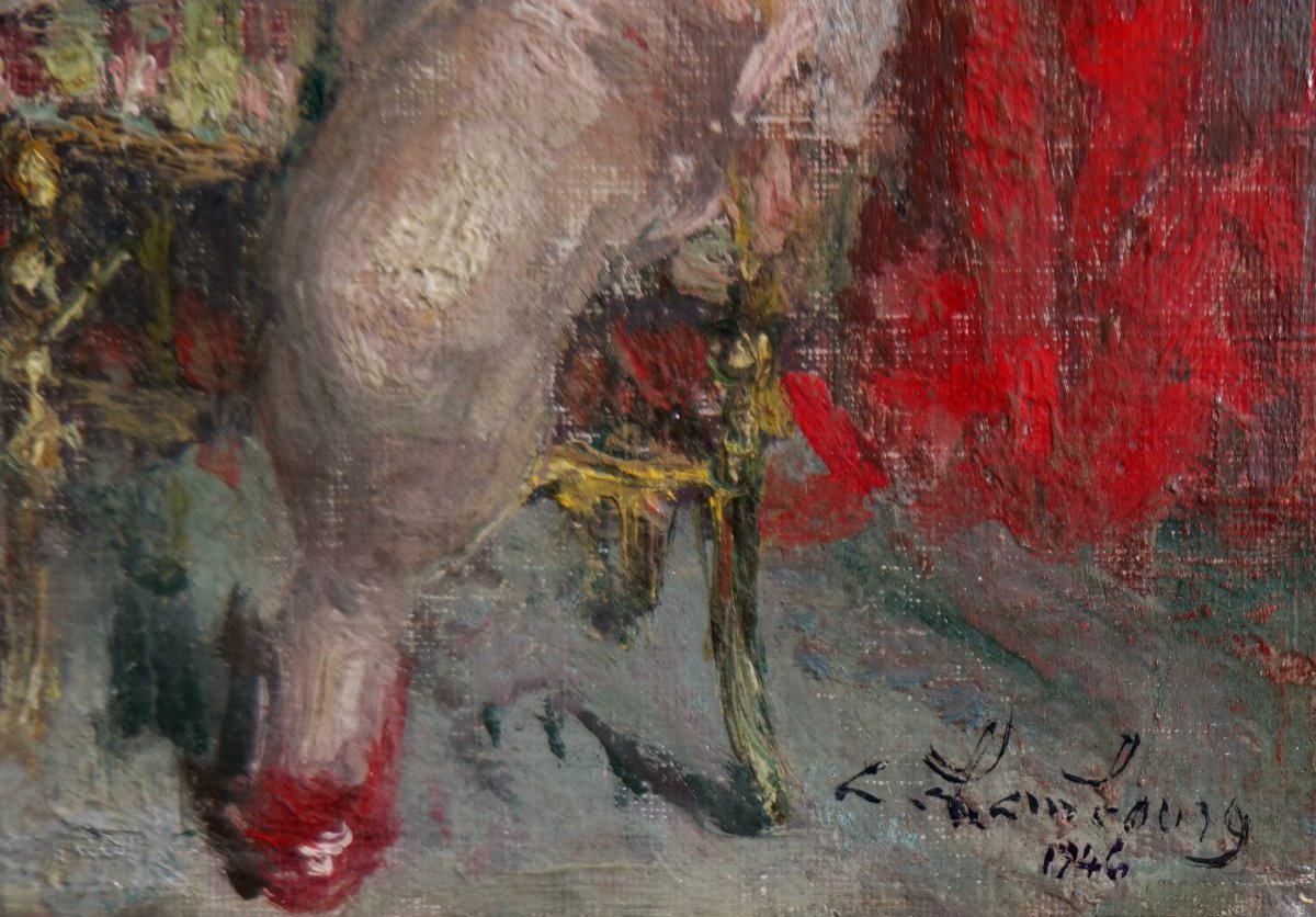 André Hambourg "La Jaretelle" huile sur toile - érotique-photo-2