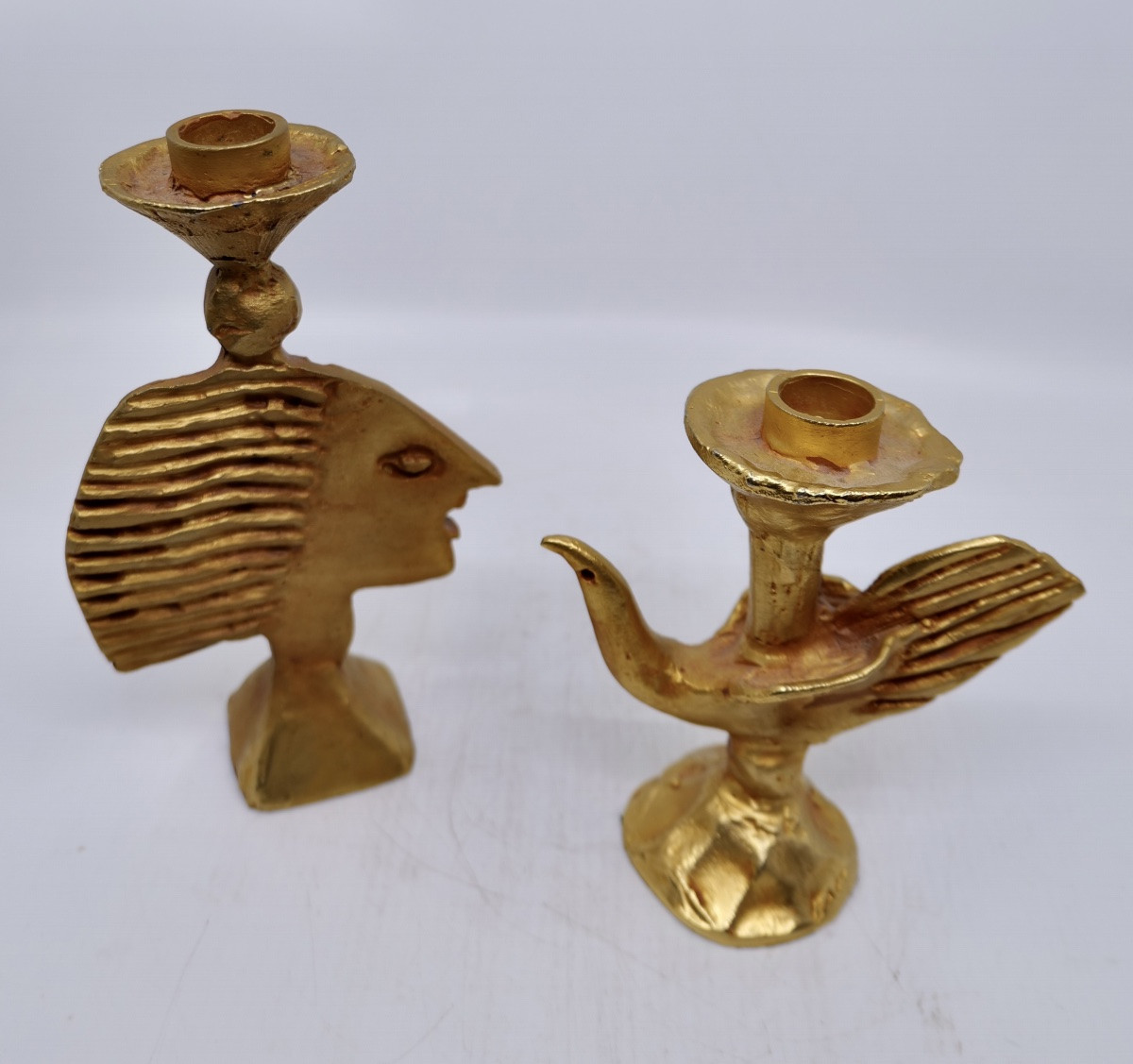 Paire de bougeoirs sculptures en bronze doré de Pierre Casenove - Fondica-photo-2