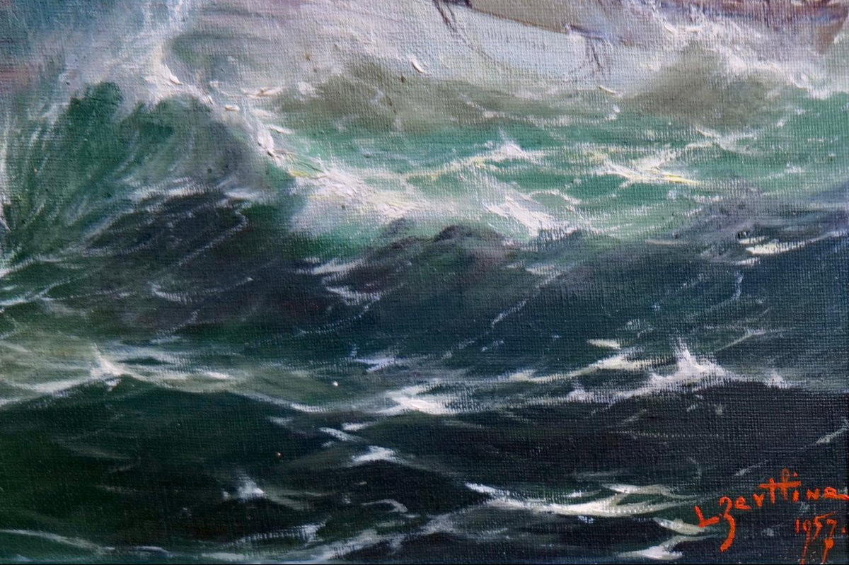 Léon Zeytline "the Tuna Boat On The High Seas" Oil On Canvas - Boat - Fishing - Brittany-photo-3