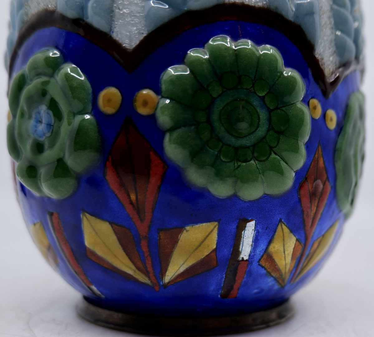 Jules Sarlandié Vase (1874 - 1936) - Large Shell Vase In Enameled Brass - Circa 1925 - Limoges-photo-2