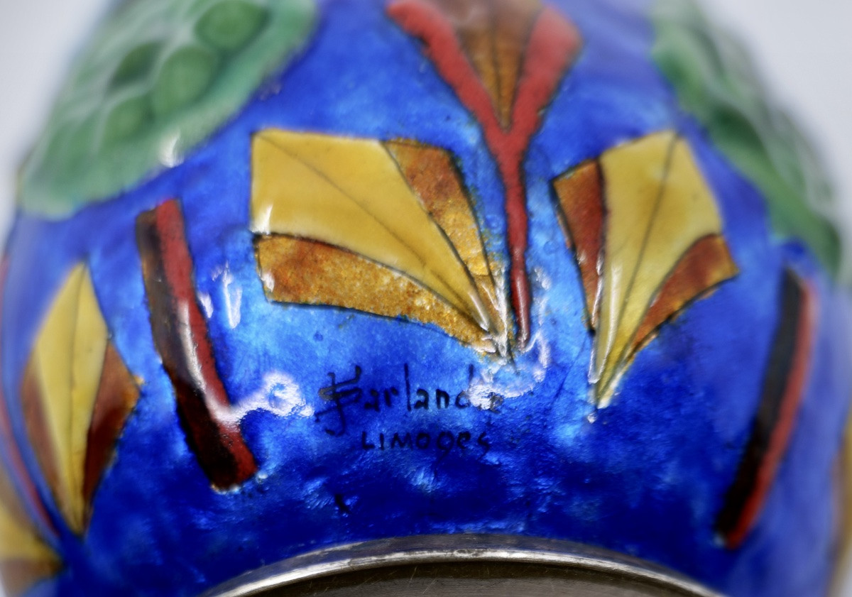 Jules Sarlandié Vase (1874 - 1936) - Large Shell Vase In Enameled Brass - Circa 1925 - Limoges-photo-3