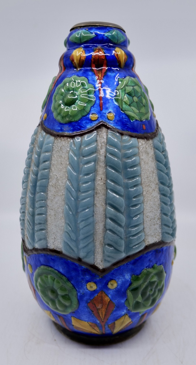 Jules Sarlandié Vase (1874 - 1936) - Large Shell Vase In Enameled Brass - Circa 1925 - Limoges