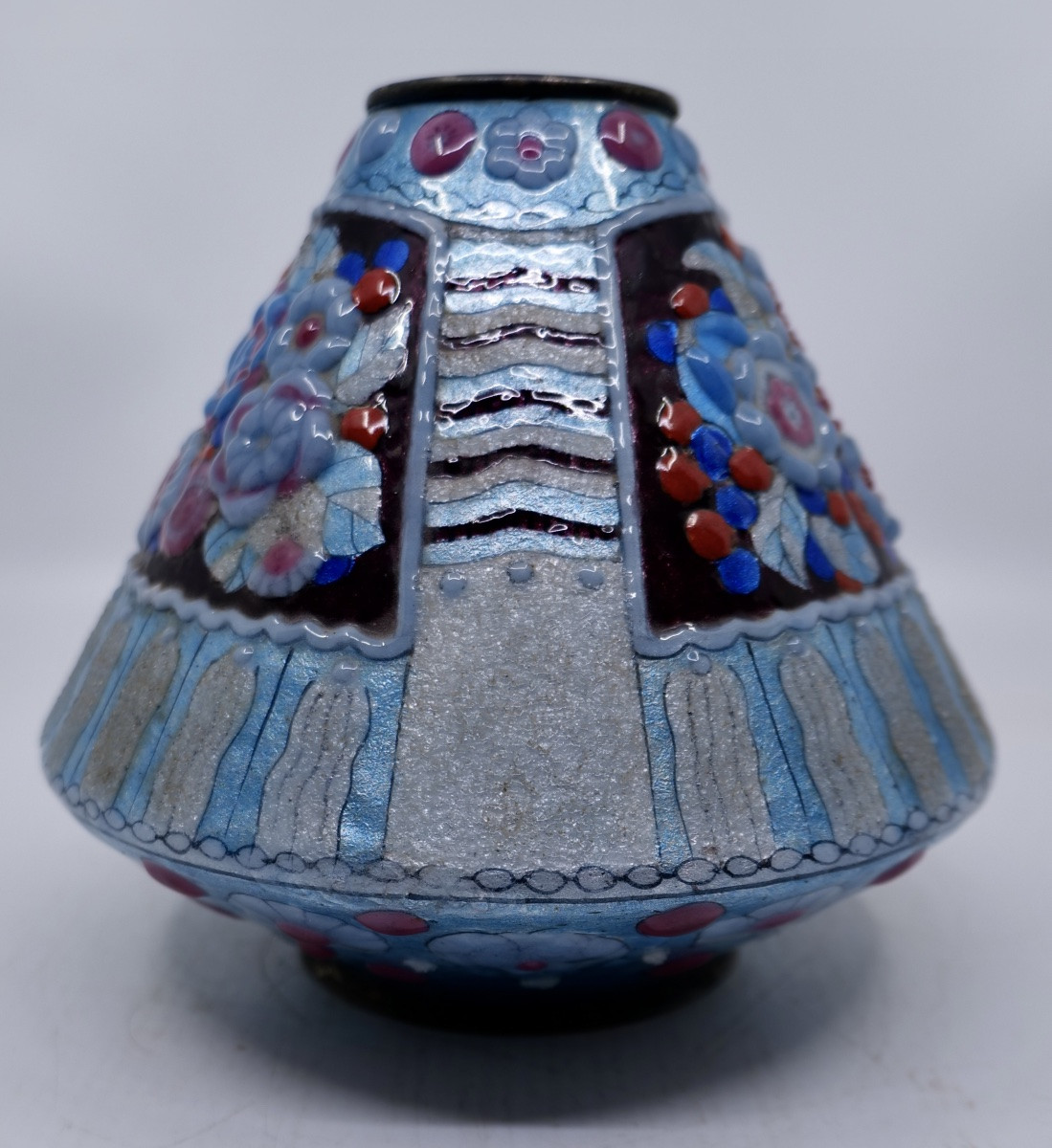 Jules Sarlandié Vase (1874-1936) - Truncated Conical Vase In Enameled Brass - Circa 1925 - Limoges-photo-2