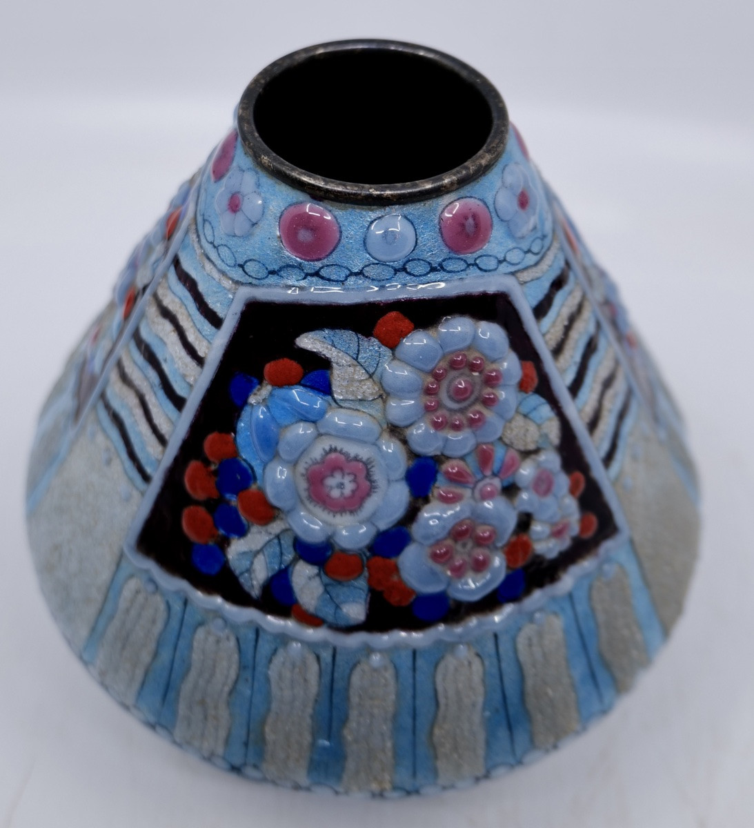 Jules Sarlandié Vase (1874-1936) - Truncated Conical Vase In Enameled Brass - Circa 1925 - Limoges-photo-3