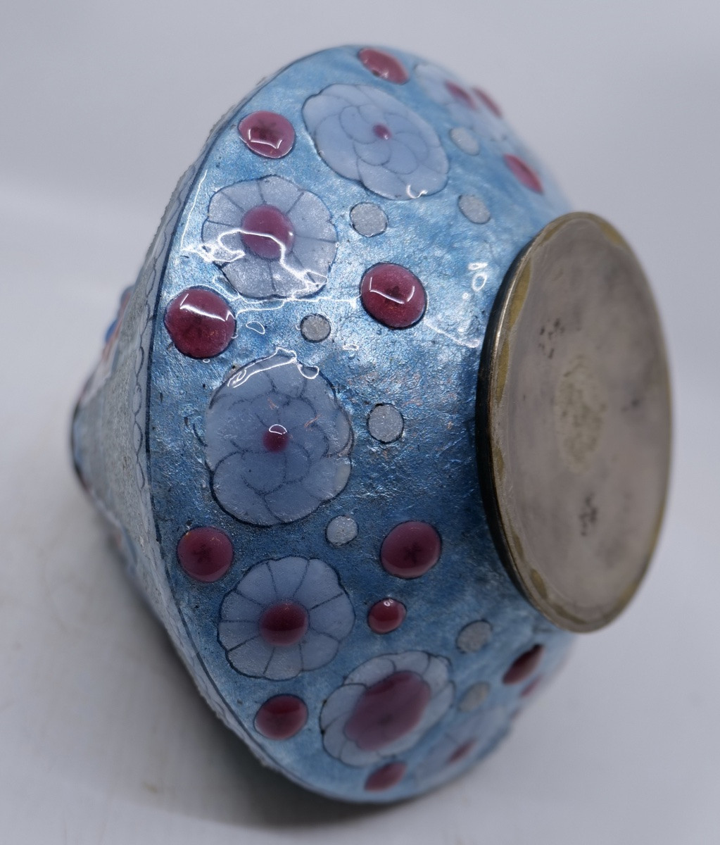 Jules Sarlandié Vase (1874-1936) - Truncated Conical Vase In Enameled Brass - Circa 1925 - Limoges-photo-4