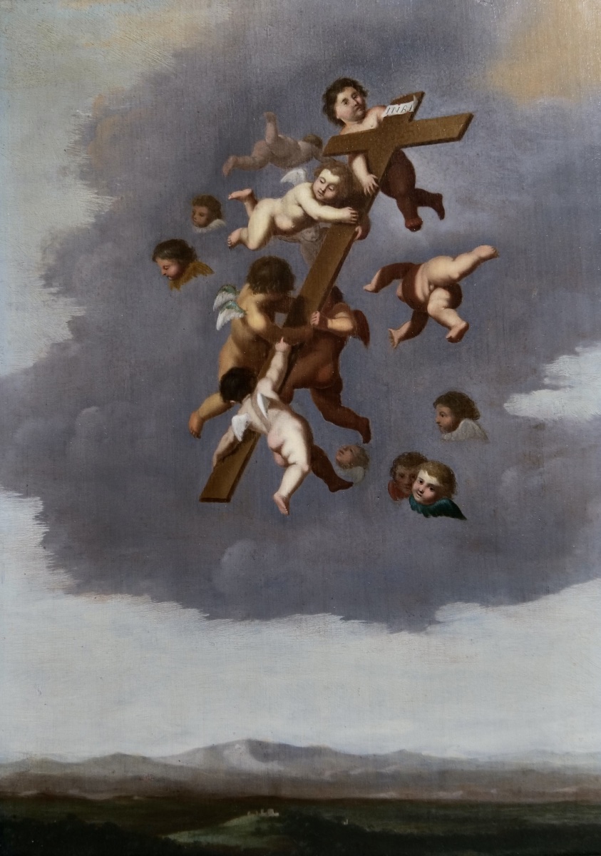 Cornelis van Poelenburgh (1594 - 1667) La Croix du Christ portée par des putti (Rédemption)-photo-2