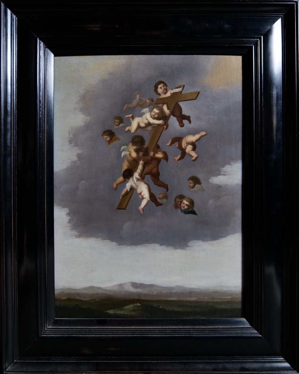 Cornelis van Poelenburgh (1594 - 1667) La Croix du Christ portée par des putti (Rédemption)