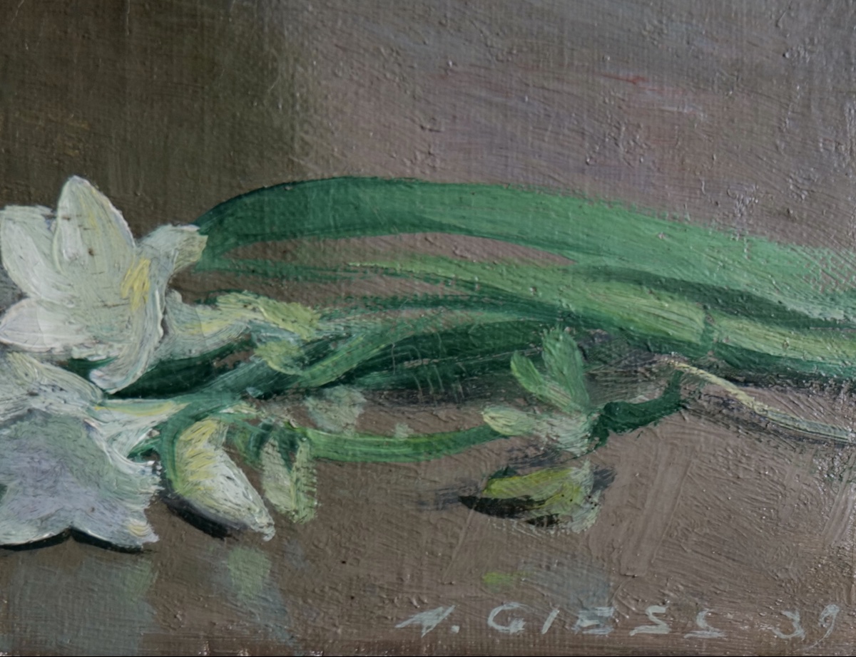 Alfred GIESS (1901 - 1973) "Nature morte aux fruits, fleurs et verre de vin" - 1939 - Alsace-photo-3
