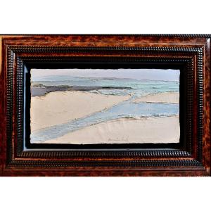 Roger Muhl (strasbourg, 1929 - 2008, Mougins) "white Sands" Oil On Canvas, 20x40cm - Sea