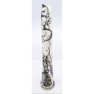 Gilbert PORTANIER - Grand vase cylindrique à motifs abstraits noir et violet - Vallauris 
