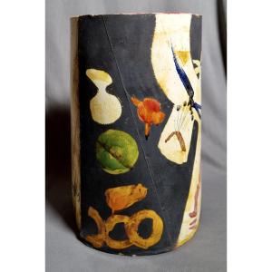 Gilbert PORTANIER - Très grand vase noir blanc et couleur - Vallauris - Cannes 