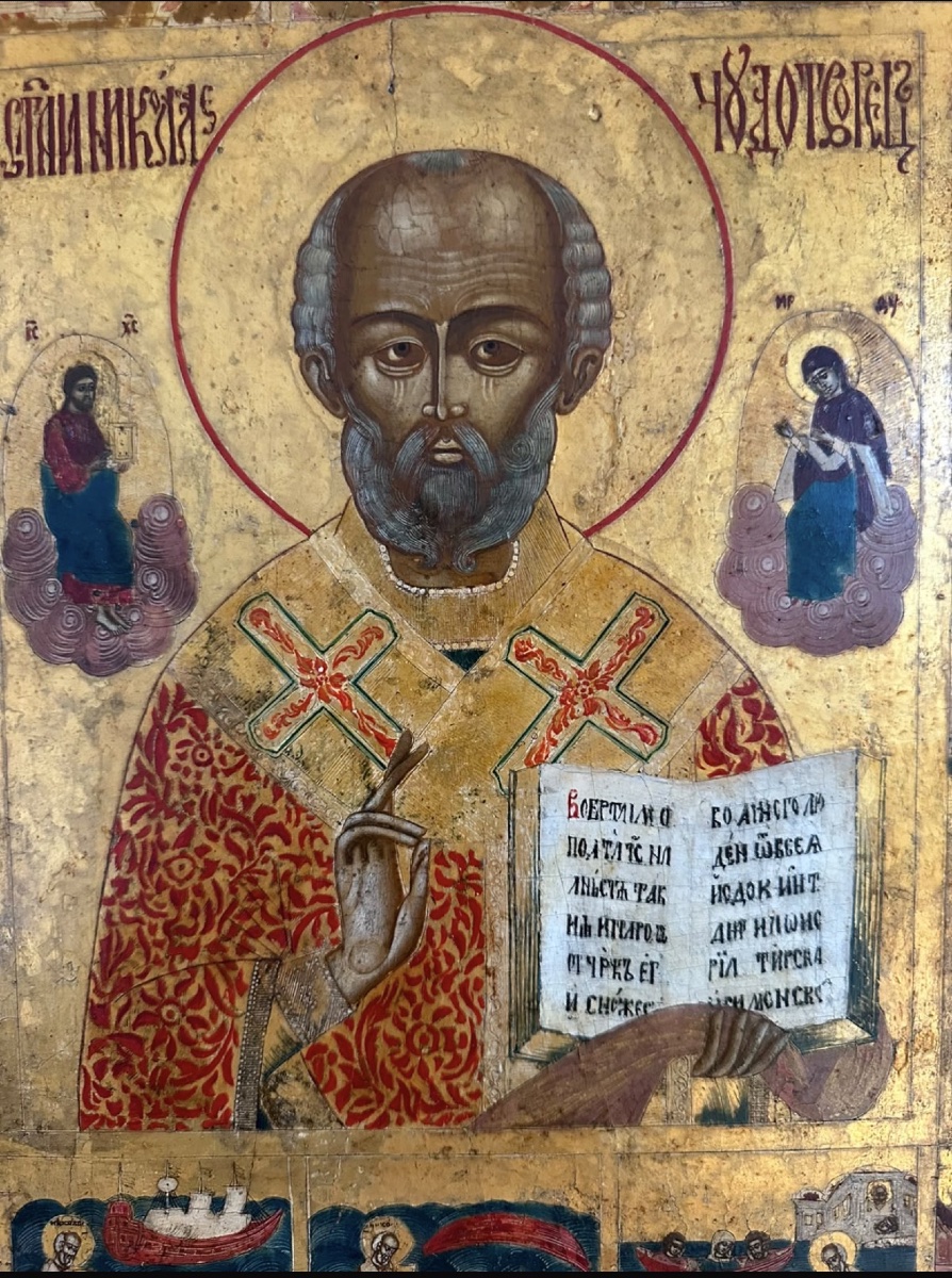 Icône de saint Nicolas le Thaumaturge avec des scènes de sa vie.-photo-2
