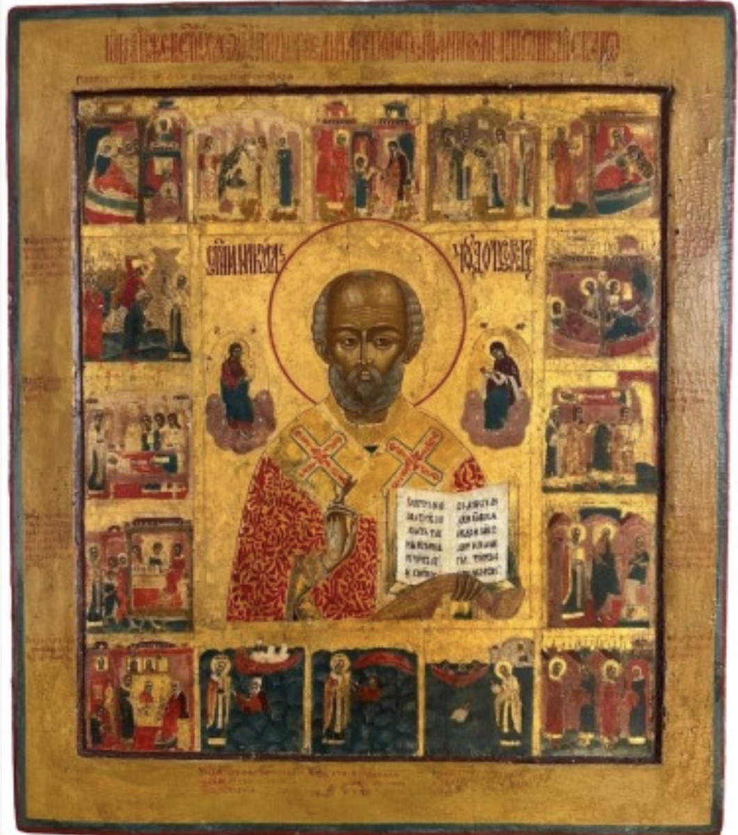 Icône de saint Nicolas le Thaumaturge avec des scènes de sa vie.
