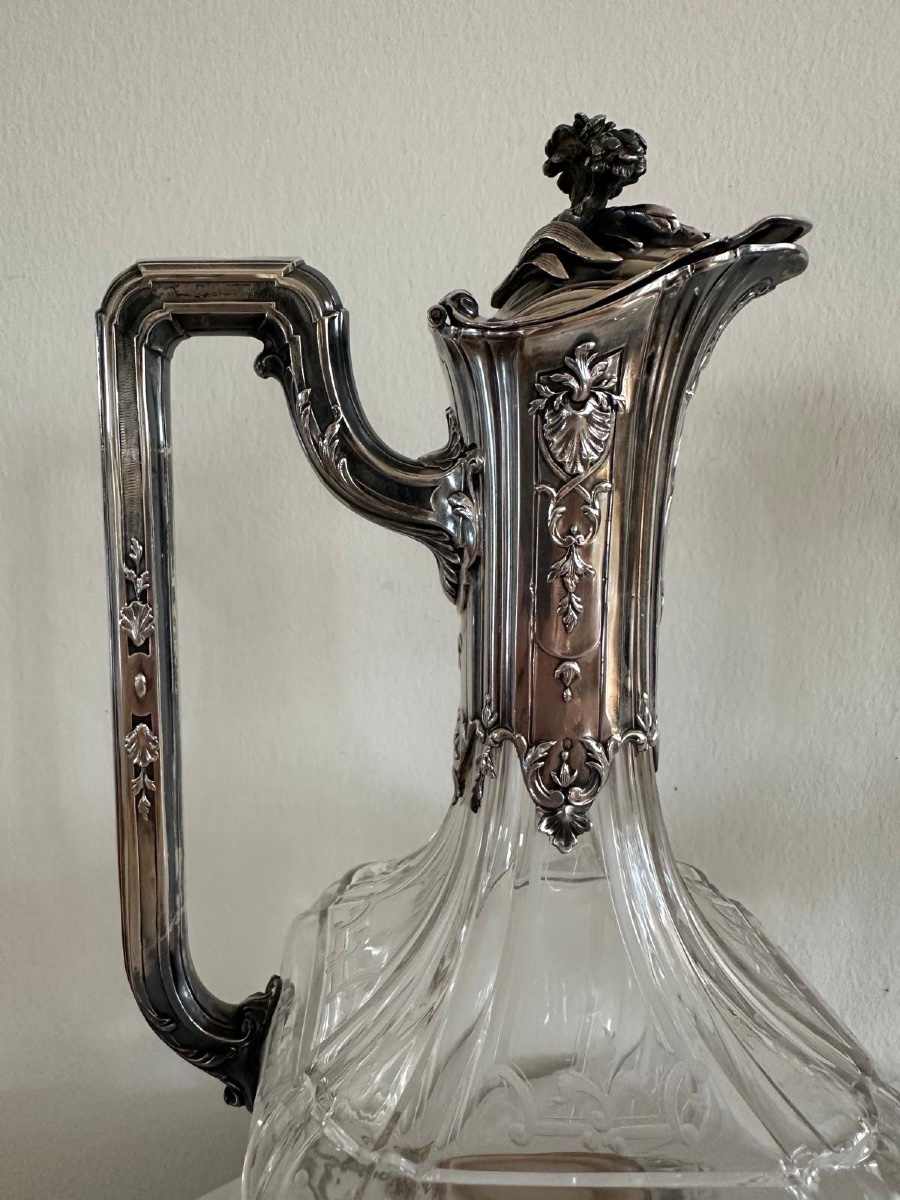 Édouard Tétard - Paire de carafes à vin en cristal et monture en argent, France.-photo-3
