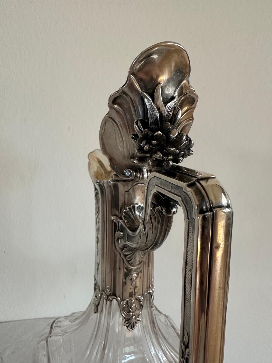 Édouard Tétard - Paire de carafes à vin en cristal et monture en argent, France.-photo-4