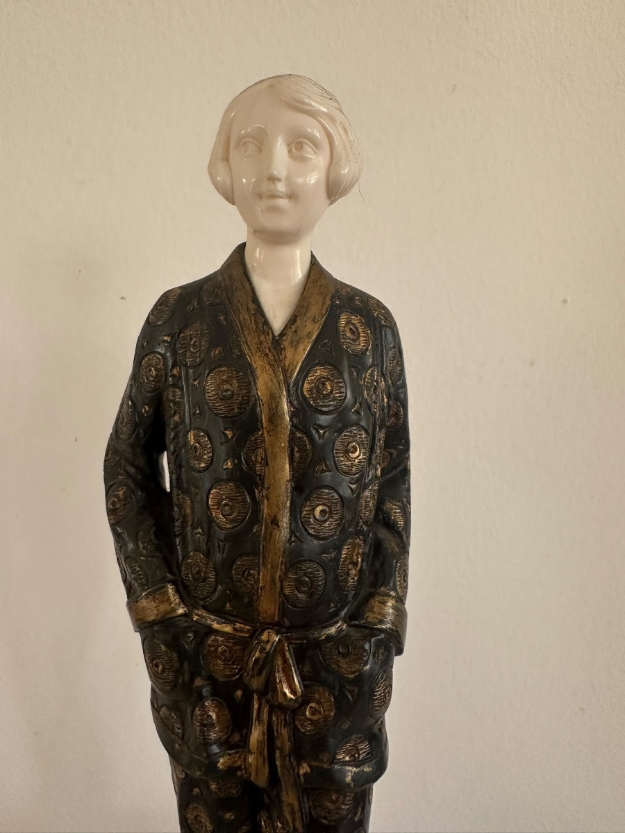 « Pyjama Girl » — sculpture chryséléphantine de Georges Rigot, Art déco, vers 1920–1930.-photo-2