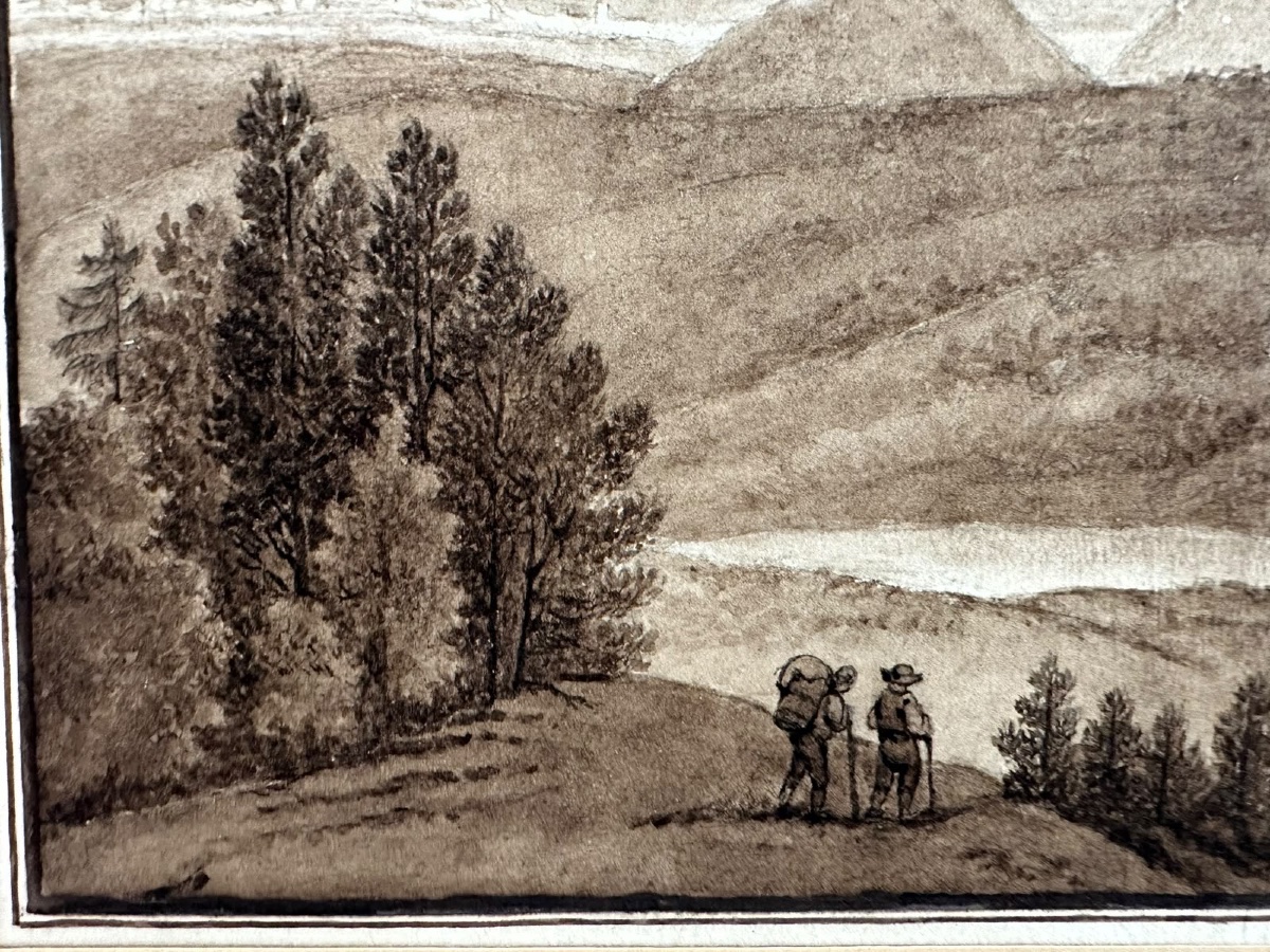Paysage romantique avec une falaise et des voyageurs-photo-2