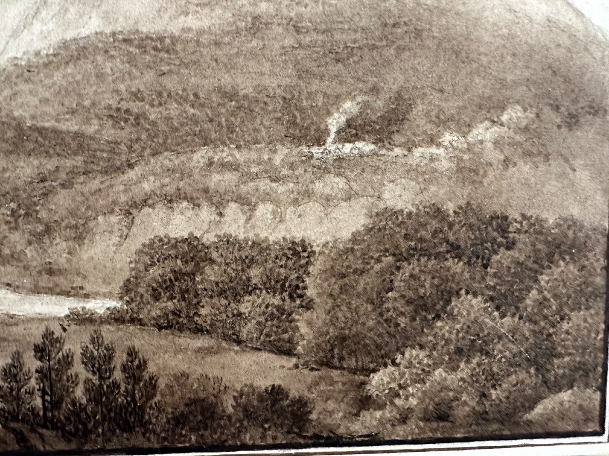 Paysage romantique avec une falaise et des voyageurs-photo-3