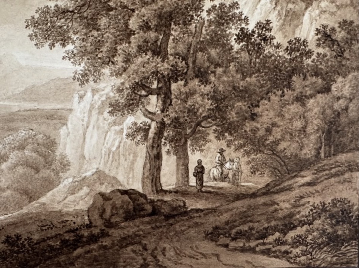 « Paysage romantique avec falaises » — dessin attribué à Jacob Philipp Hackert (1737–1807).-photo-2