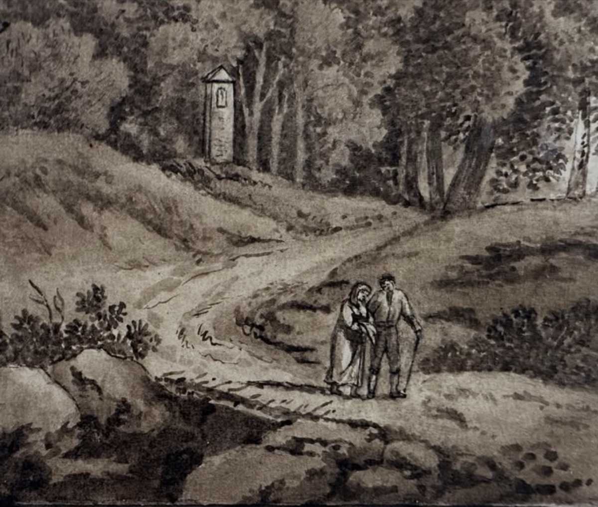 “romantic Landscape With A Waterfall” — A Drawing Attributed To Jacob Philipp Hackert (1737–1807).-photo-2