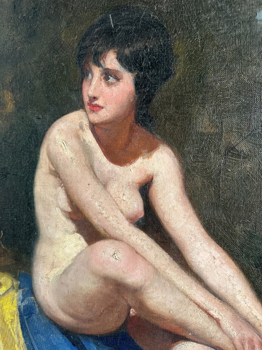 "large Seated Nude On Blue And Yellow Drapery" — Mária Szánthó (1897–1998)-photo-3