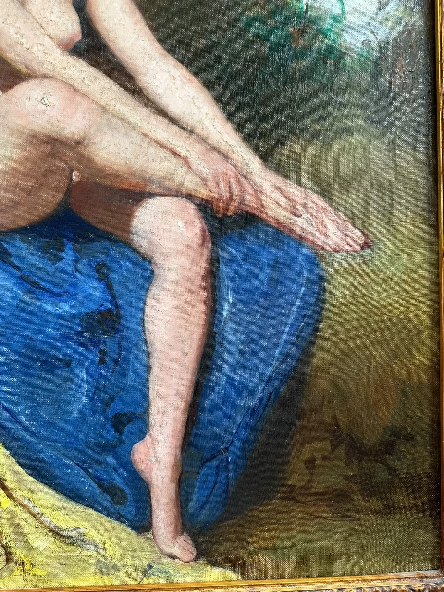 "large Seated Nude On Blue And Yellow Drapery" — Mária Szánthó (1897–1998)-photo-4