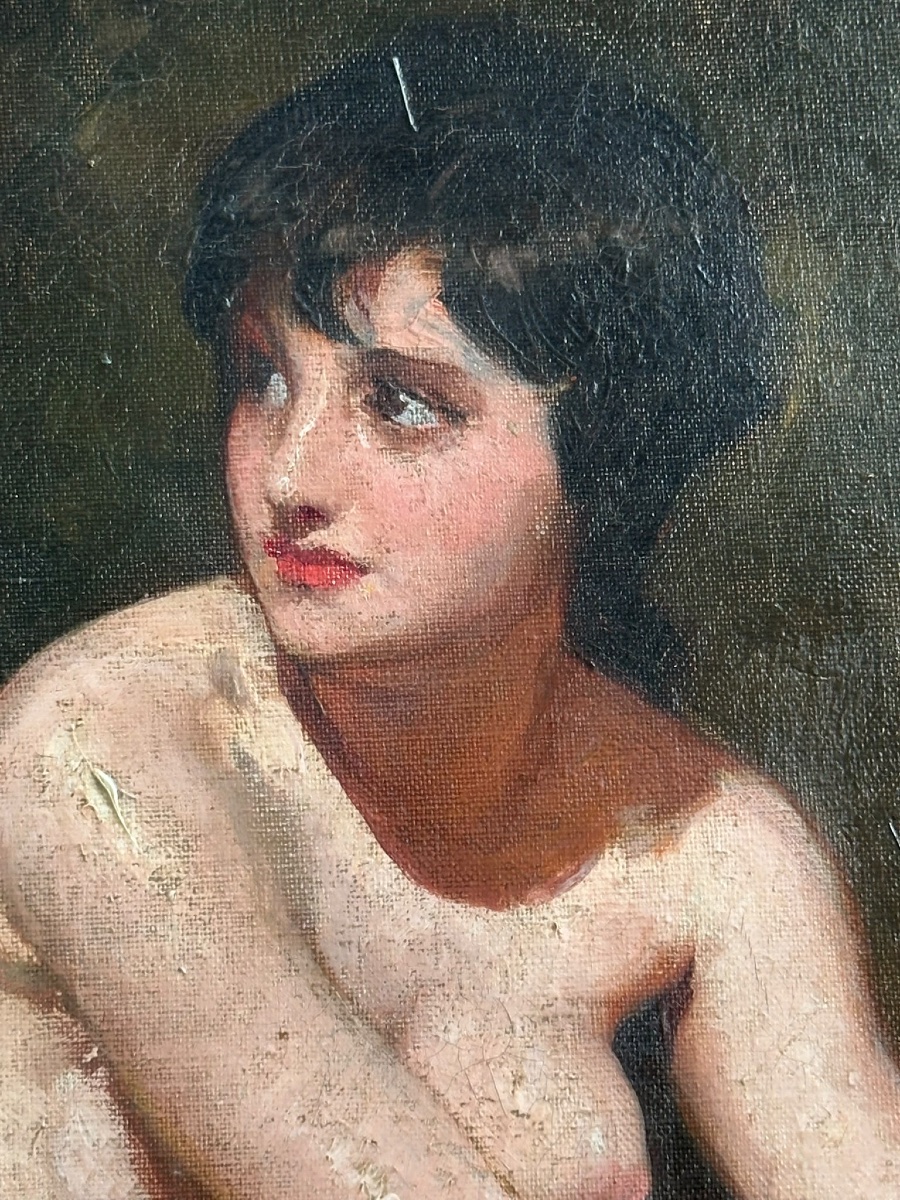 "large Seated Nude On Blue And Yellow Drapery" — Mária Szánthó (1897–1998)-photo-1