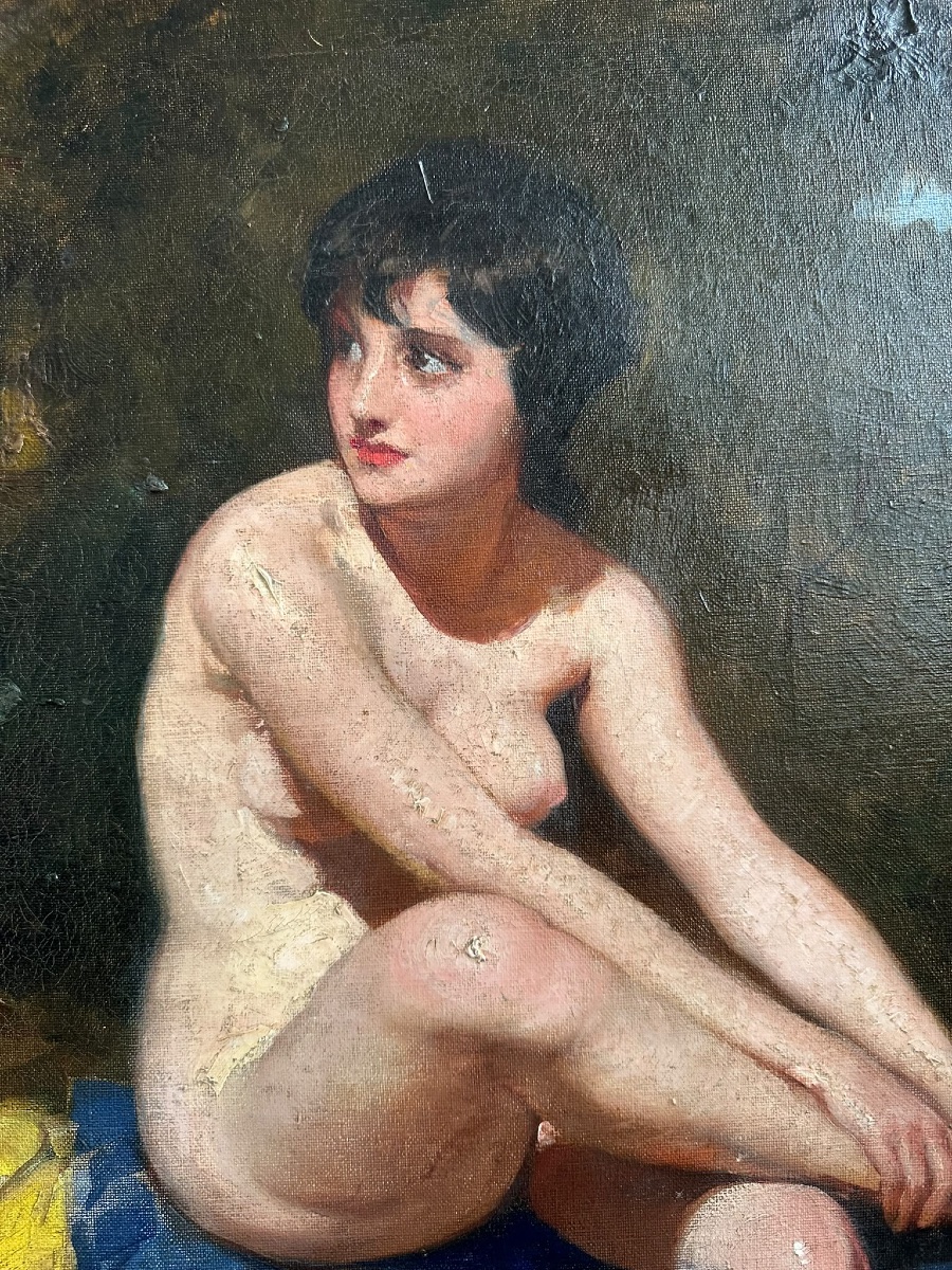 "large Seated Nude On Blue And Yellow Drapery" — Mária Szánthó (1897–1998)-photo-2
