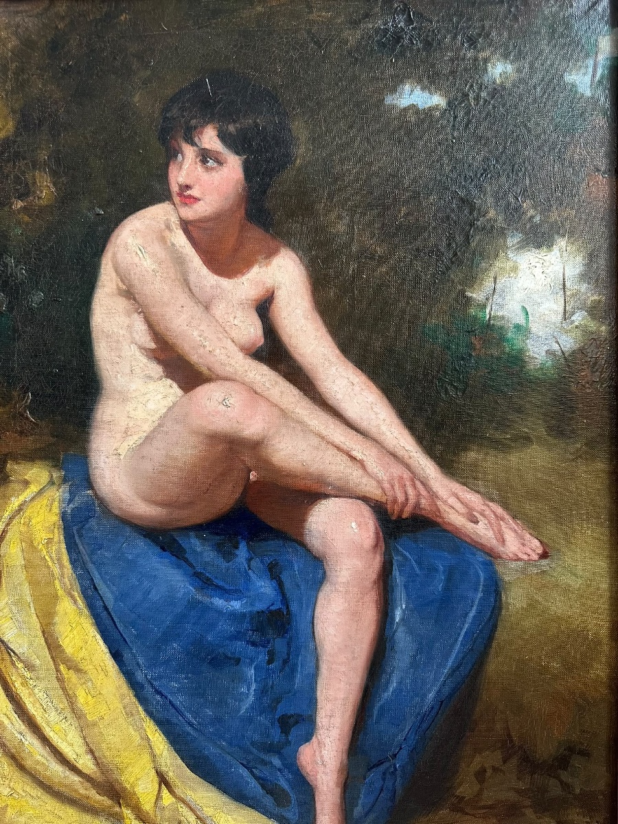 "large Seated Nude On Blue And Yellow Drapery" — Mária Szánthó (1897–1998)-photo-3