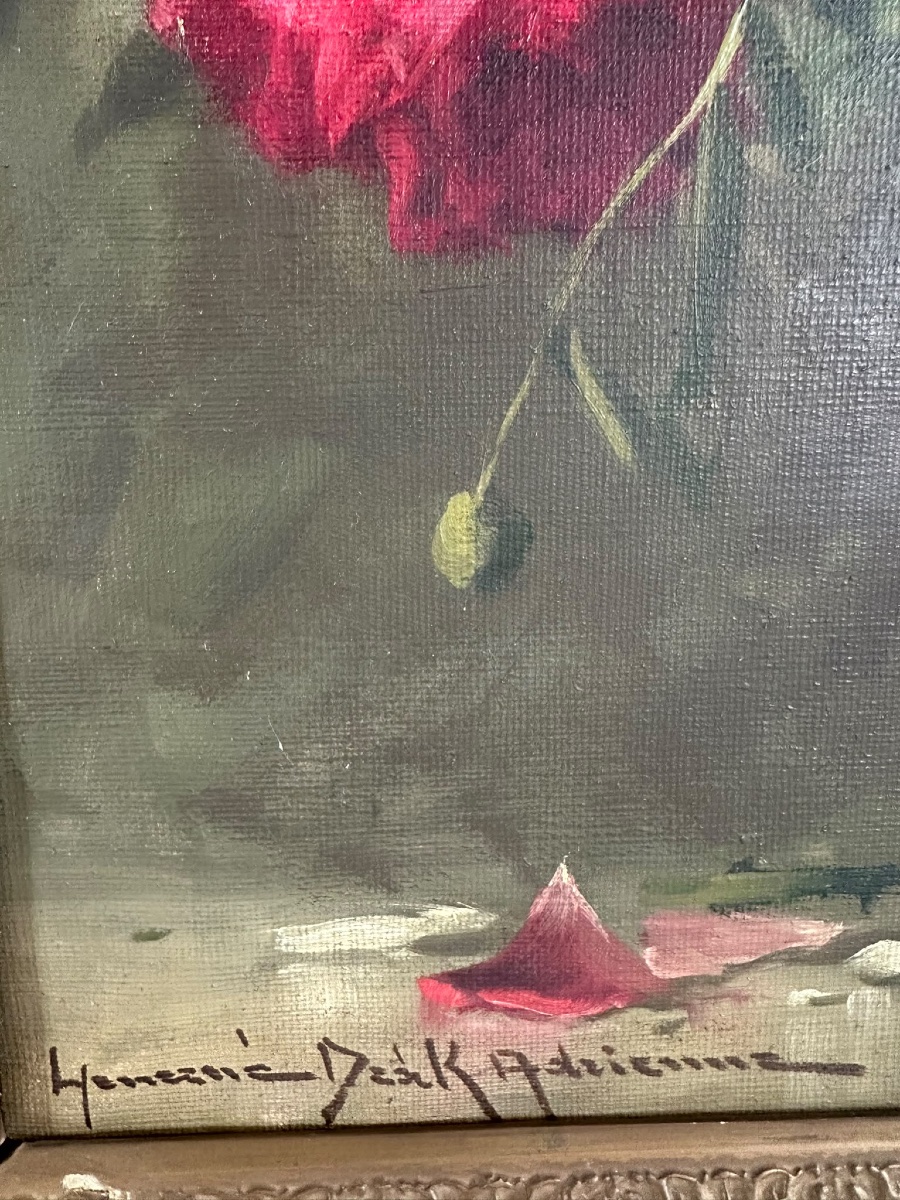 Adrienne Henczné Deák (1890–1956) – Still Life With Peonies In A Bronze Vase-photo-3
