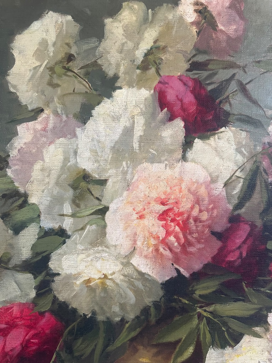 Adrienne Henczné Deák (1890–1956) – Still Life With Peonies In A Bronze Vase-photo-5